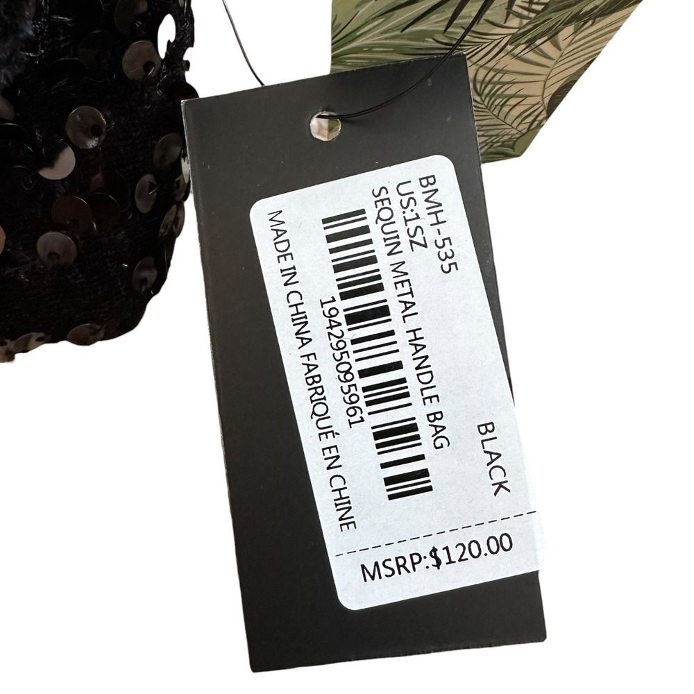 Badgley Mischka Black Sequin‎ Metal Handle Bag BMH 535 Vegan Leather MSRP 120 - Picture 2 of 12